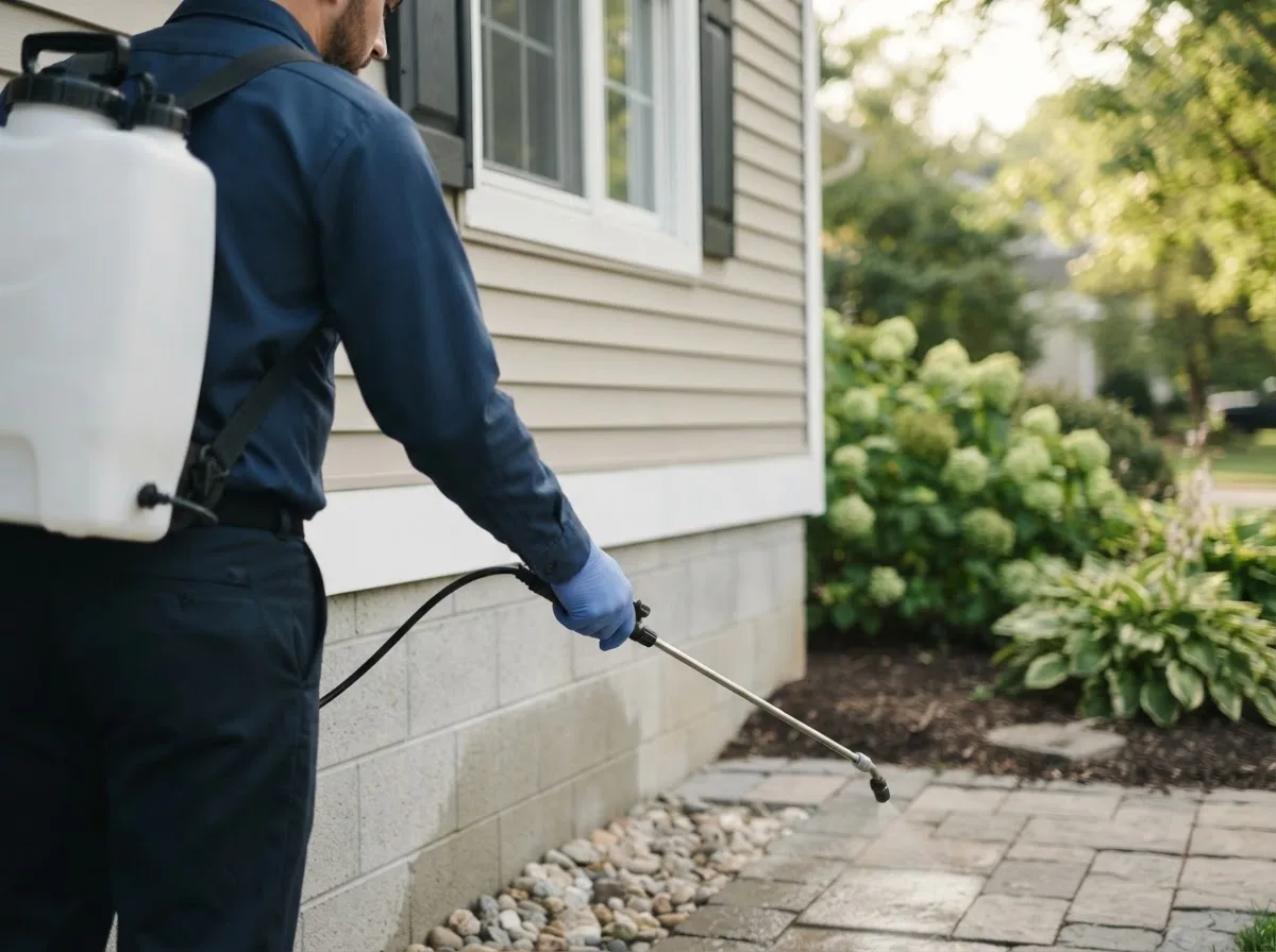 Pest control technician inspecting a home in Grand Island, FL